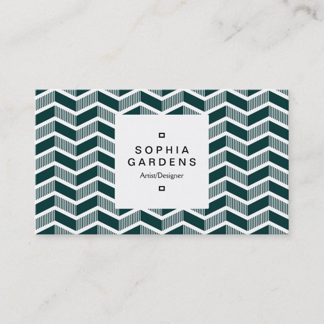 Square Label 03a - Shaded Chevrons - Dk Moss Green Business Card (Front)