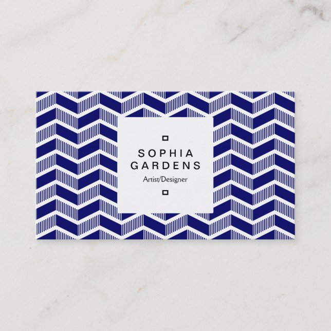 Square Label 03a - Shaded Chevrons - Dp Navy Business Card (Front)