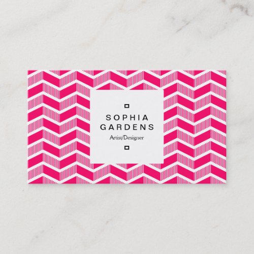 Square Label 03a _ Shaded Chevrons _ Neon Red Business Card