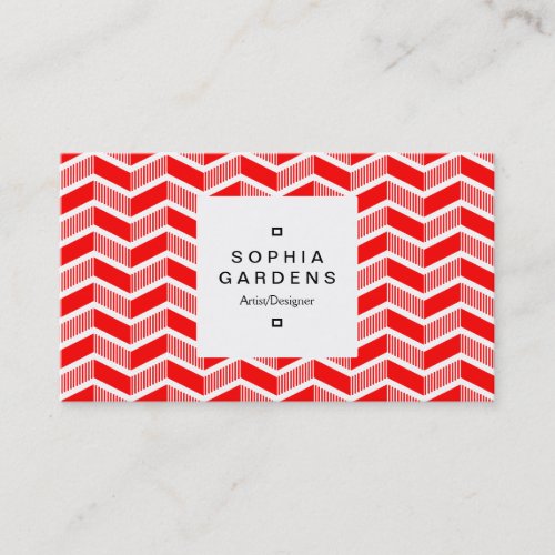 Square Label 03a _ Shaded Chevrons _ Red Business Card