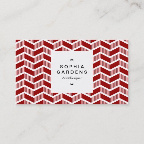 Square Label 03a _ Shaded Chevrons _ Ruby Red Business Card