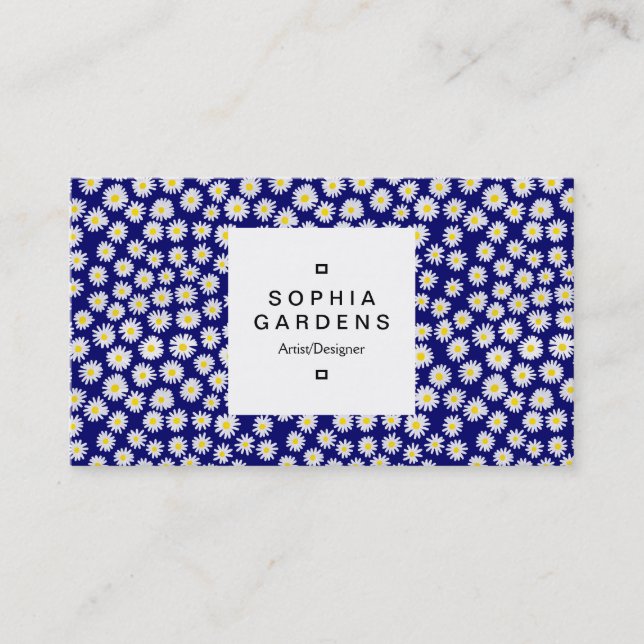 Square Label 03a - Watercolor Daisies Business Card (Front)