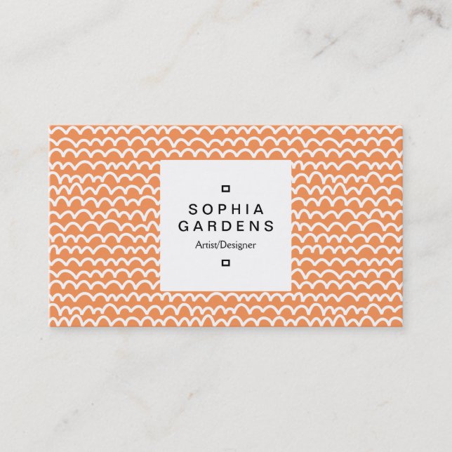 Square Label 03a - Wavy - White on Orange f79256 Business Card (Front)