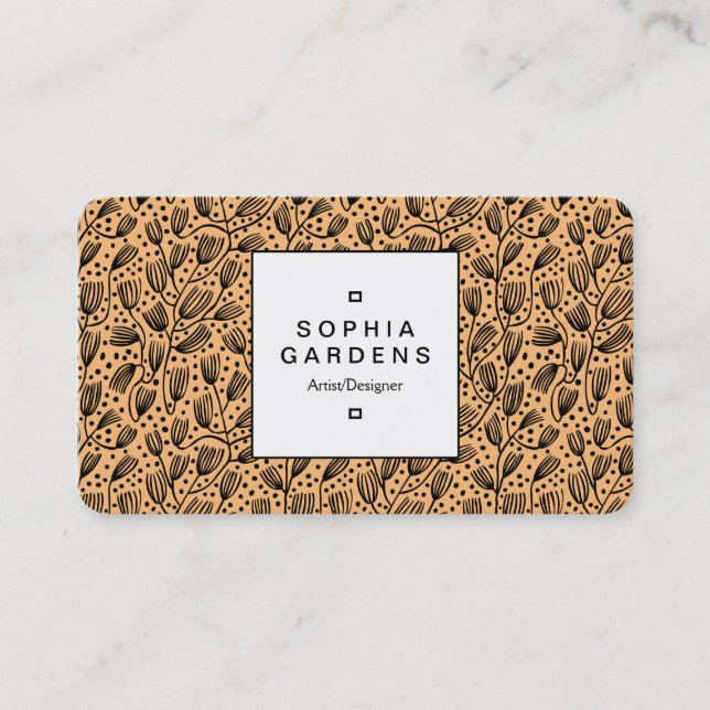 Square Label 04 - Bark Cloth Pattern - Sandy Business Card (Front)