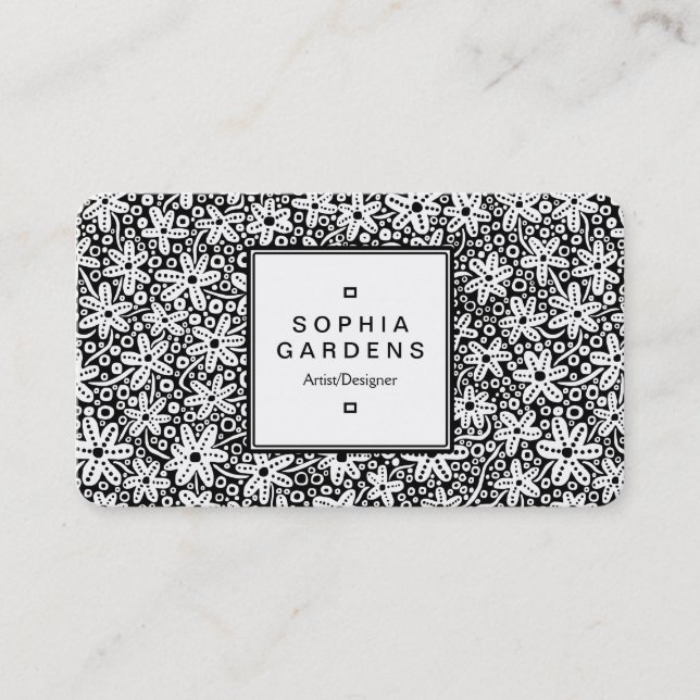 Square Label 05 - Flower Pattern Business Card (Front)