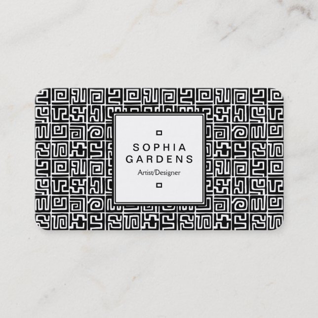 Square Label 05 - Kuba Style Pattern Business Card (Front)