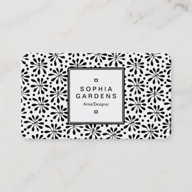 Square Label 05 - Stylized Plants Pattern Business Card (Front)