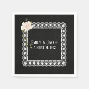Square Lace On Black Leather Napkins