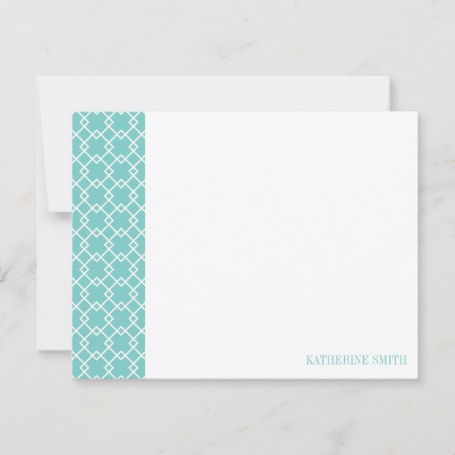 Square Lattice Geometric Pattern {Mint} Note Card (Front)