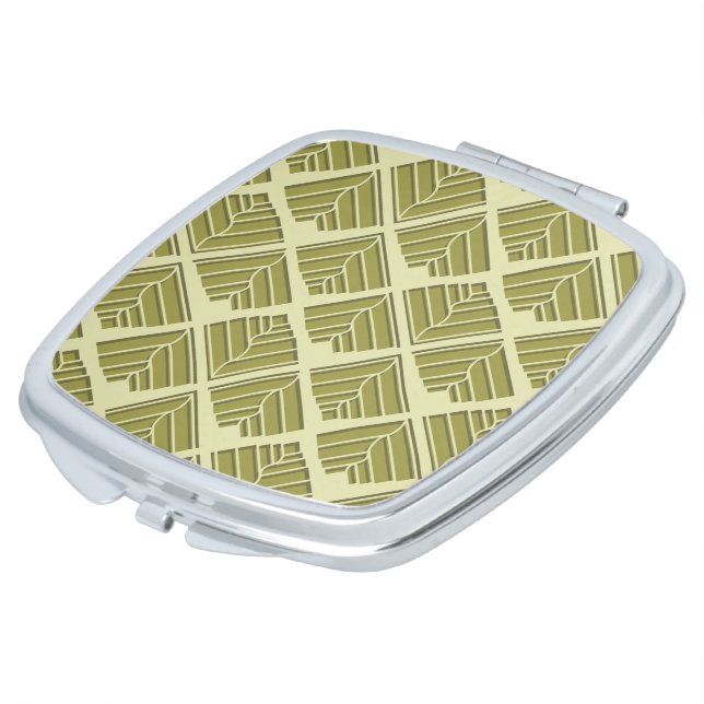 Square Leaf Pattern Gold Lime Light Compact Mirror (Turned)