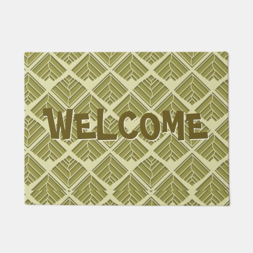 Square Leaf Pattern Gold Lime Light Doormat