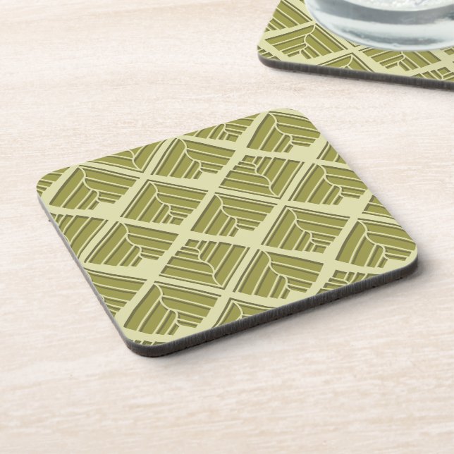 Square Leaf Pattern Gold Lime Light Drink Coaster (Left Side)