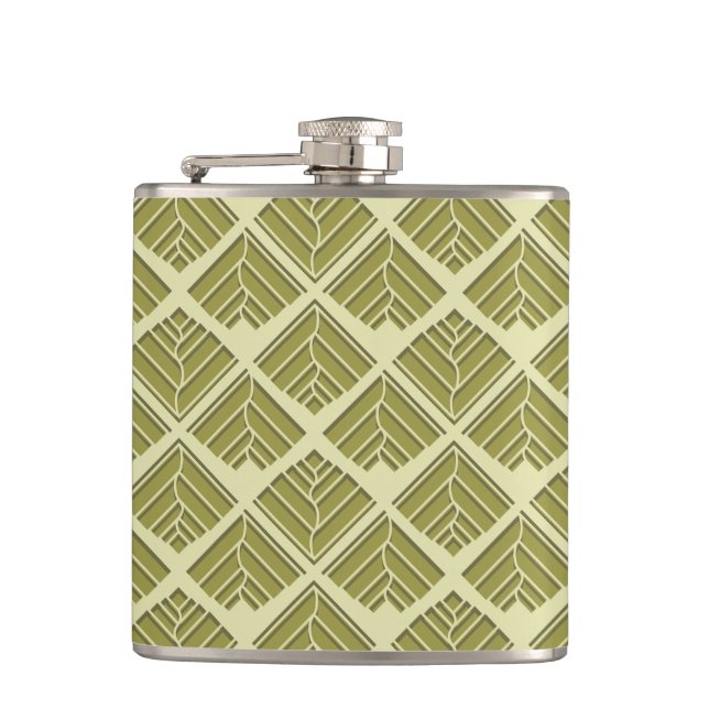 Square Leaf Pattern Gold Lime Light Flask (Front)
