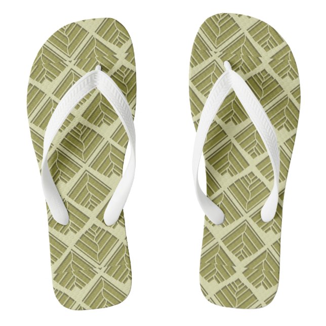 Square Leaf Pattern Gold Lime Light Flip Flops (Footbed)