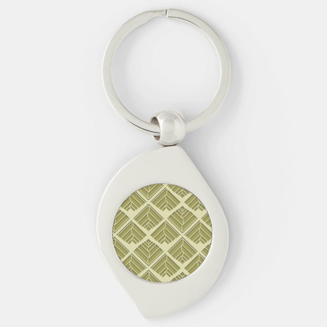Square Leaf Pattern Gold Lime Light Keychain (Front)