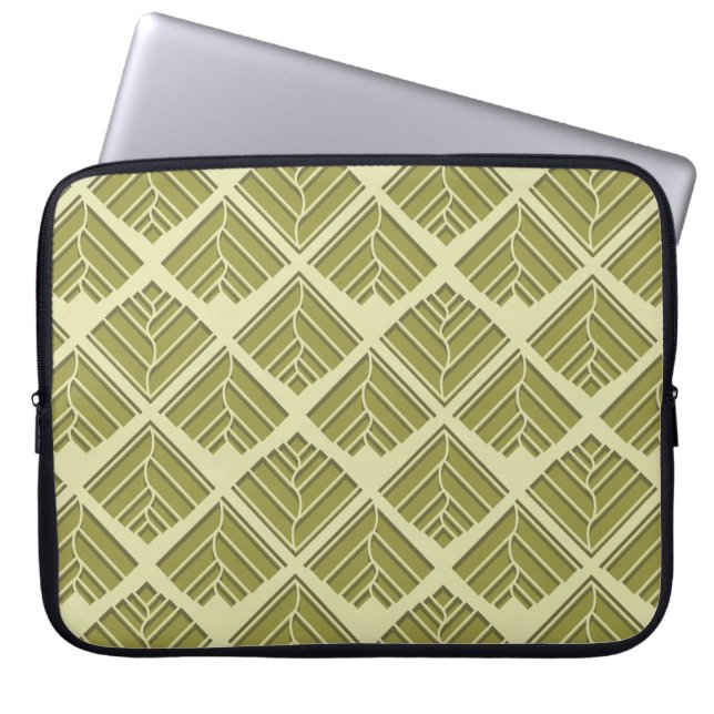 Square Leaf Pattern Gold Lime Light Laptop Sleeve (Front)