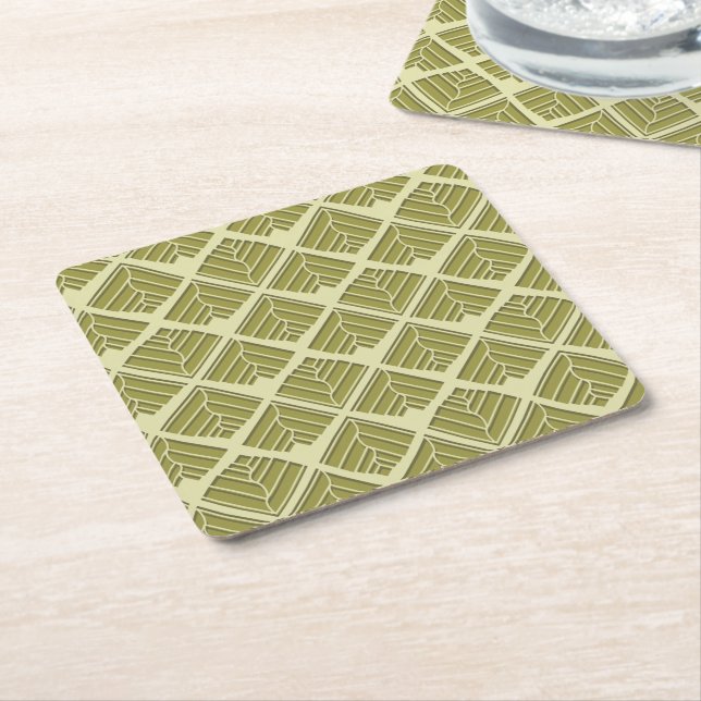 Square Leaf Pattern Gold Lime Light Paper Coaster (Angled)