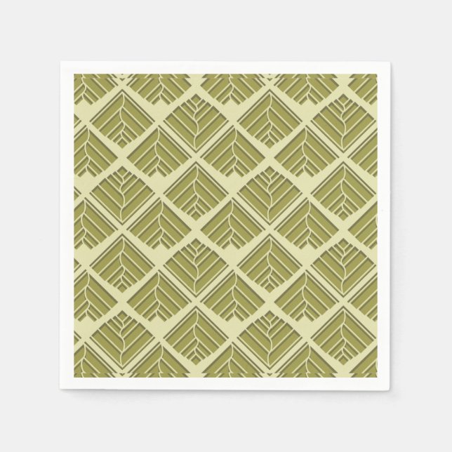 Square Leaf Pattern Gold Lime Light Paper Napkins (Front)