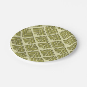 Square Leaf Pattern Gold Lime Light Paper Plates