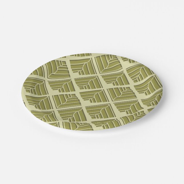 Square Leaf Pattern Gold Lime Light Paper Plates (Angled)
