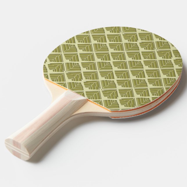 Square Leaf Pattern Gold Lime Light Ping-Pong Paddle (Front Angle)