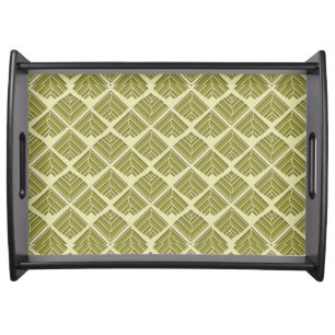 Square Leaf Pattern Gold Lime Light Serving Tray