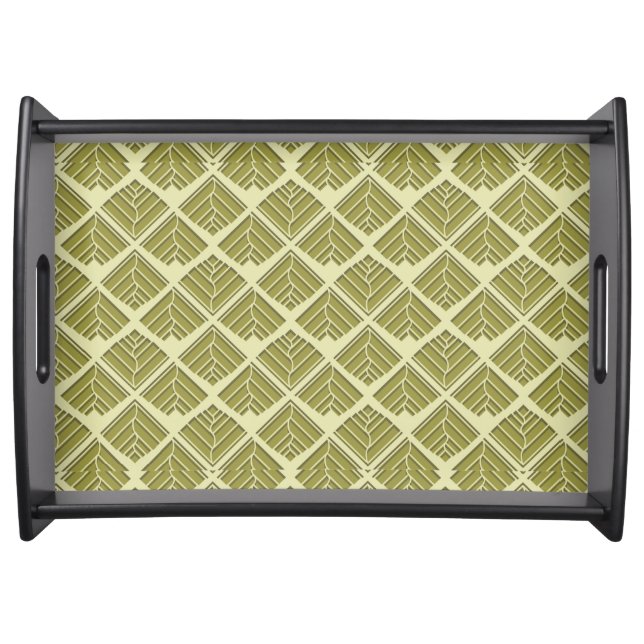 Square Leaf Pattern Gold Lime Light Serving Tray (Front)