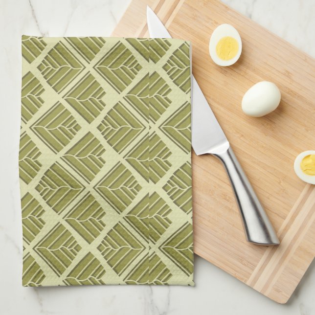 Square Leaf Pattern Gold Lime Light Towel (Quarter Fold)
