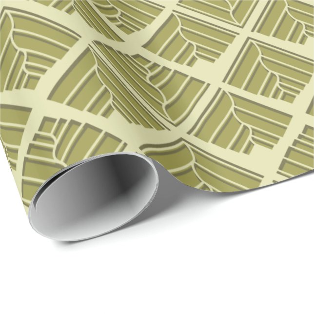 Square Leaf Pattern Gold Lime Light Wrapping Paper (Roll Corner)