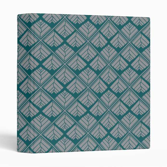 Square Leaf Pattern Teal Neutral 3 Ring Binder (Front/Spine)