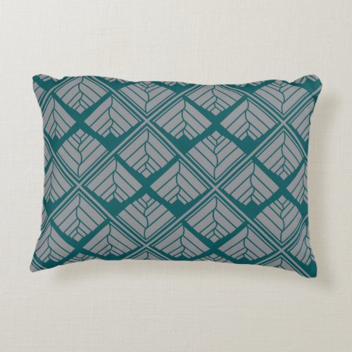 Square Leaf Pattern Teal Neutral Accent Pillow