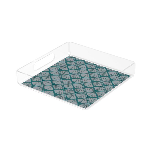 Square Leaf Pattern Teal Neutral Acrylic Tray (Angled)
