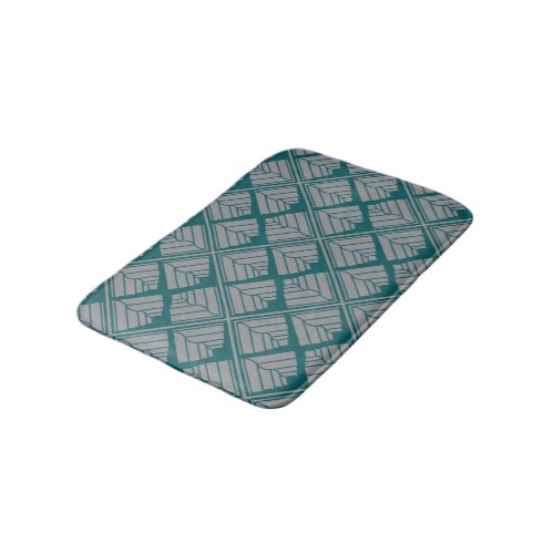 Square Leaf Pattern Teal Neutral Bathroom Mat