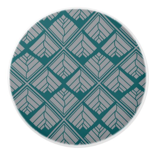 Square Leaf Pattern Teal Neutral Ceramic Knob