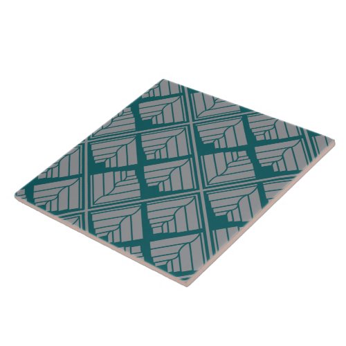 Square Leaf Pattern Teal Neutral Ceramic Tile