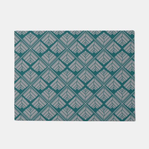 Square Leaf Pattern Teal Neutral Doormat