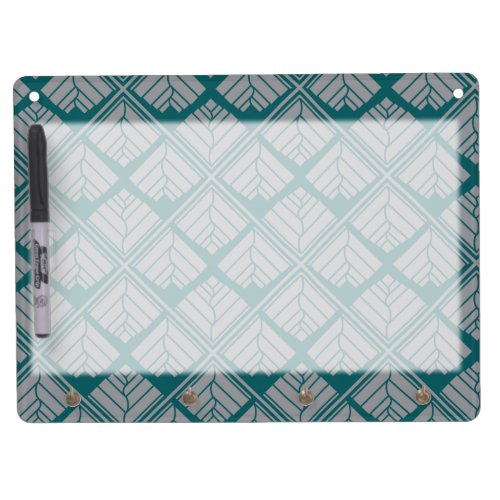 Square Leaf Pattern Teal Neutral Dry Erase Board With Keychain Holder