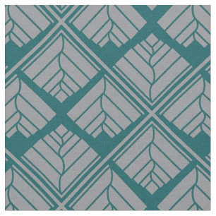 Square Leaf Pattern Teal Neutral Fabric