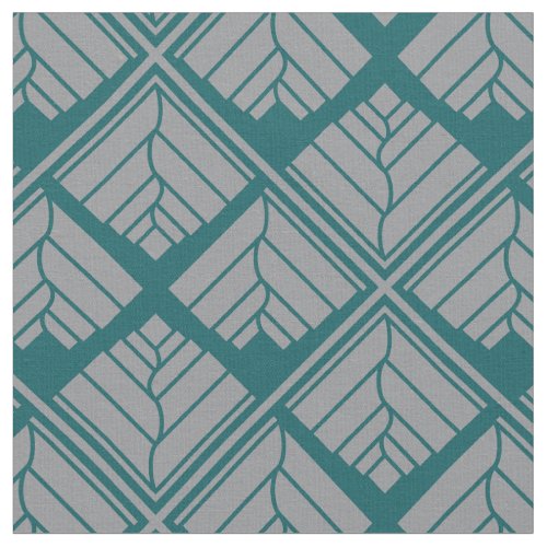 Square Leaf Pattern Teal Neutral Fabric