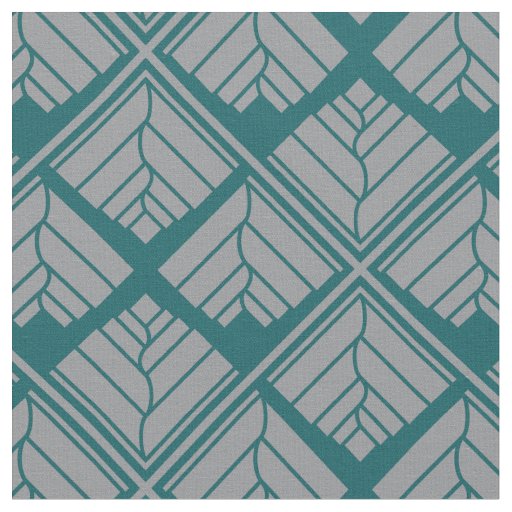 Square Leaf Pattern Teal Neutral Fabric