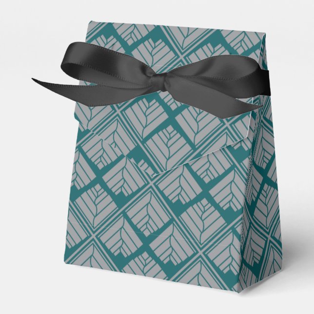 Square Leaf Pattern Teal Neutral Favor Boxes (Front Side)