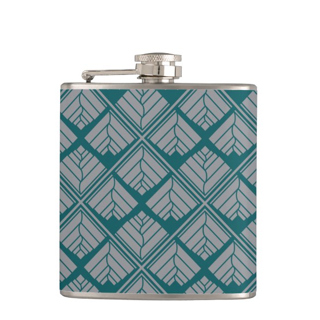 Square Leaf Pattern Teal Neutral Flask (Front)