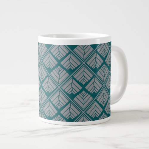 Square Leaf Pattern Teal Neutral Giant Coffee Mug