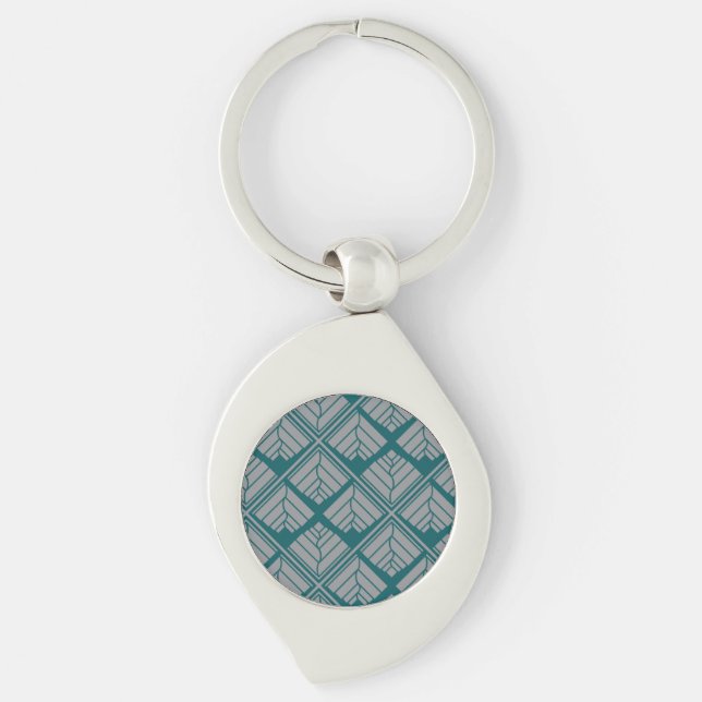 Square Leaf Pattern Teal Neutral Keychain (Front)