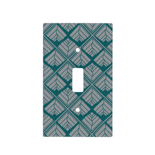 Square Leaf Pattern Teal Neutral Light Switch Cover (Front)