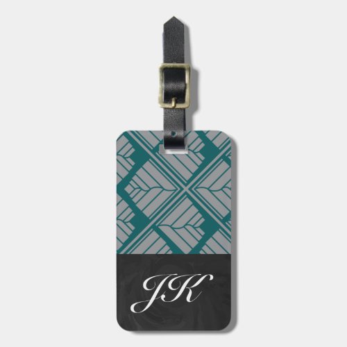 Square Leaf Pattern Teal Neutral Luggage Tag