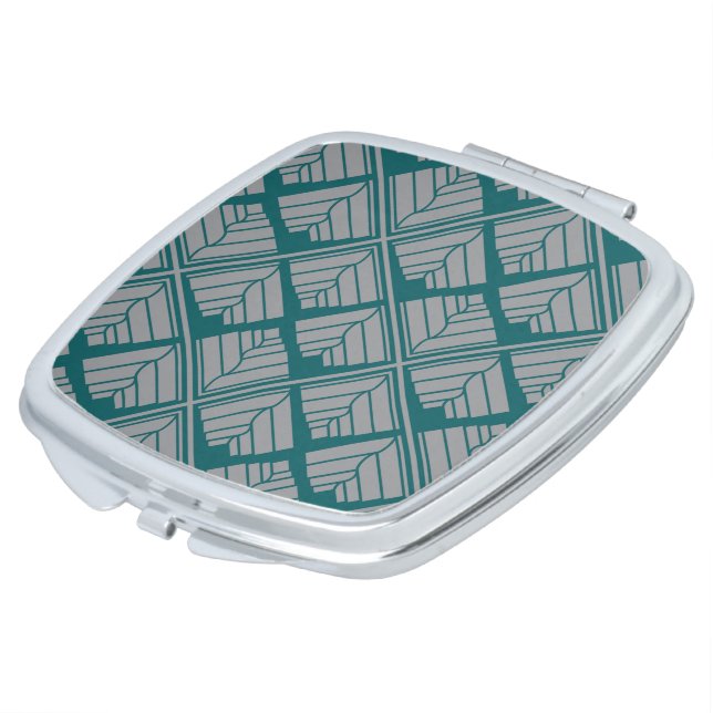 Square Leaf Pattern Teal Neutral Makeup Mirror (Turned)
