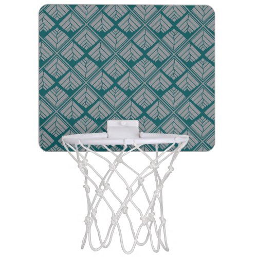 Square Leaf Pattern Teal Neutral Mini Basketball Hoop