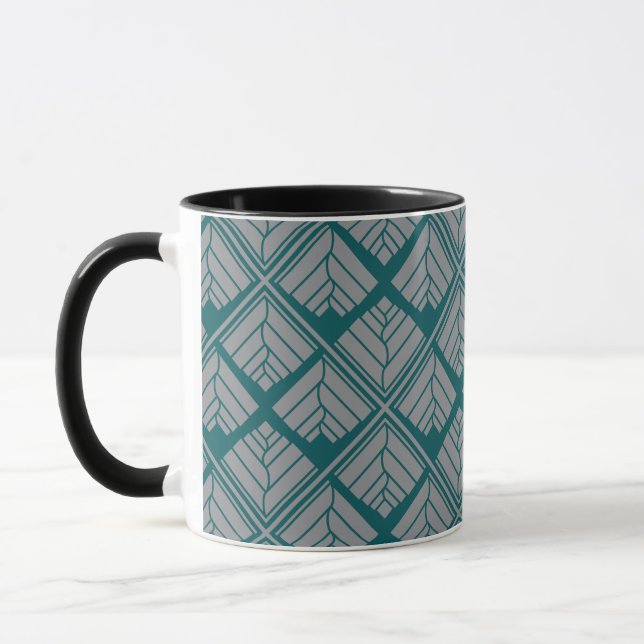 Square Leaf Pattern Teal Neutral Mug (Left)
