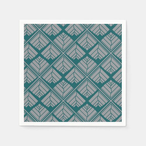Square Leaf Pattern Teal Neutral Paper Napkins